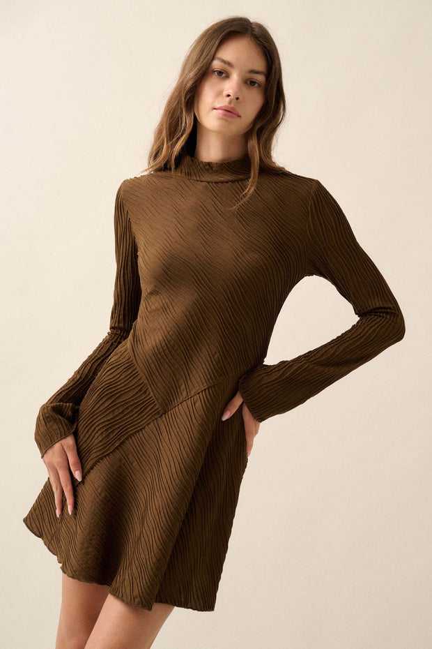 Flow Motion Wavy Ribbed-Knit Mock-Neck Mini Dress - ShopPromesa