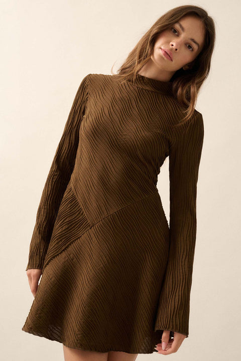 Flow Motion Wavy Ribbed-Knit Mock-Neck Mini Dress - ShopPromesa