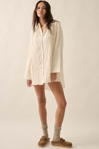 Free to Be Pleated Lace-Trim Mini Shirt Dress - ShopPromesa