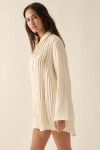 Free to Be Pleated Lace-Trim Mini Shirt Dress - ShopPromesa