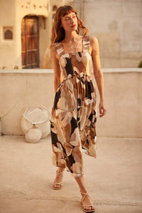 Tawny Blossoms Floral Smocked Midi Dress - ShopPromesa