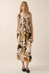 Tawny Blossoms Floral Smocked Midi Dress - ShopPromesa