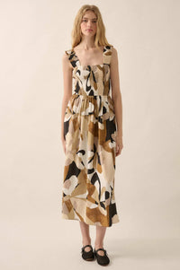 Tawny Blossoms Floral Smocked Midi Dress - ShopPromesa