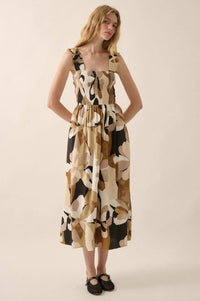 Tawny Blossoms Floral Smocked Midi Dress - ShopPromesa