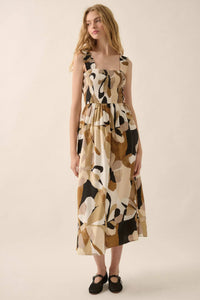 Tawny Blossoms Floral Smocked Midi Dress - ShopPromesa