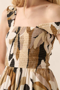 Tawny Blossoms Floral Smocked Midi Dress - ShopPromesa