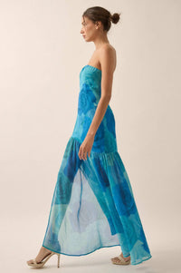 Roses Bloom Floral Strapless Drop-Waist Maxi Dress - ShopPromesa