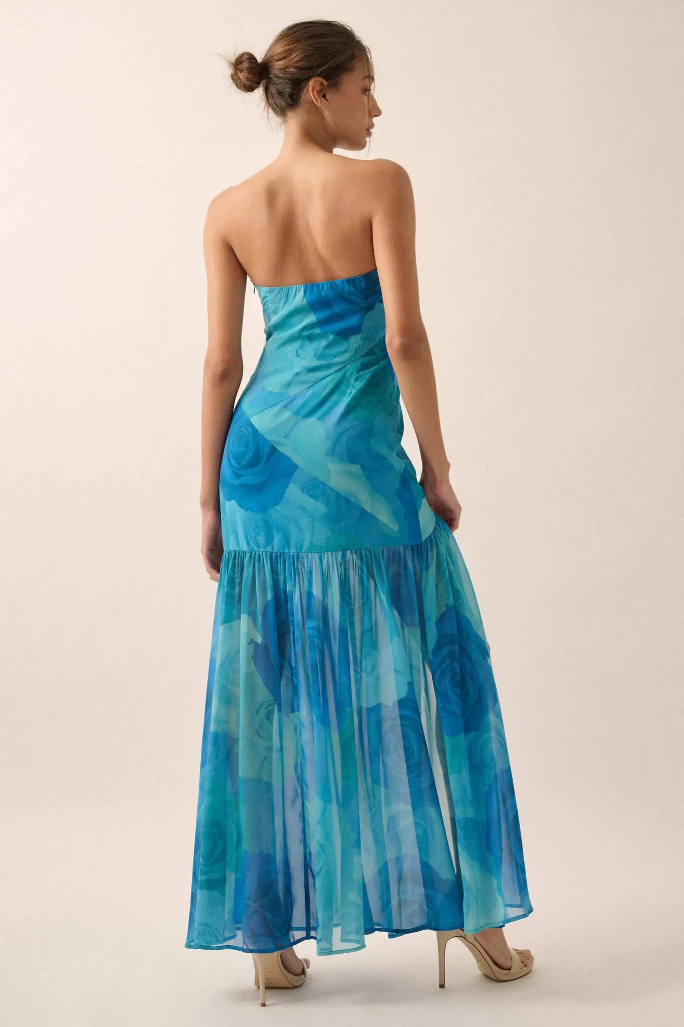 Roses Bloom Floral Strapless Drop-Waist Maxi Dress - ShopPromesa