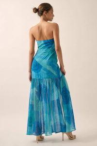 Roses Bloom Floral Strapless Drop-Waist Maxi Dress - ShopPromesa