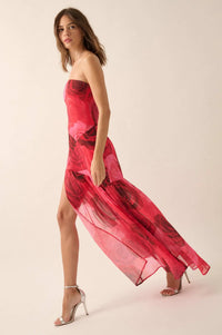 Roses Bloom Floral Strapless Drop-Waist Maxi Dress - ShopPromesa