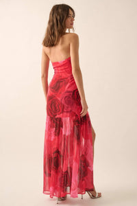 Roses Bloom Floral Strapless Drop-Waist Maxi Dress - ShopPromesa