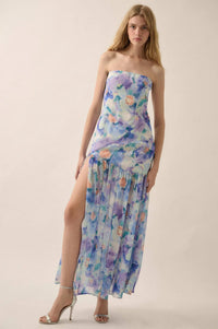 Garden Glow Floral Chiffon Strapless Maxi Dress - ShopPromesa