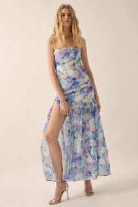Garden Glow Floral Chiffon Strapless Maxi Dress - ShopPromesa