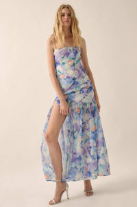 Garden Glow Floral Chiffon Strapless Maxi Dress - ShopPromesa