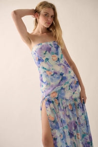 Garden Glow Floral Chiffon Strapless Maxi Dress - ShopPromesa