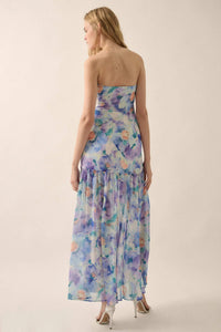 Garden Glow Floral Chiffon Strapless Maxi Dress - ShopPromesa