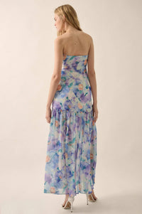 Garden Glow Floral Chiffon Strapless Maxi Dress - ShopPromesa