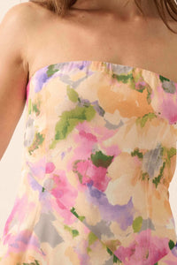 Garden Glow Floral Chiffon Strapless Maxi Dress - ShopPromesa