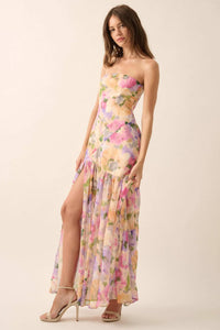 Garden Glow Floral Chiffon Strapless Maxi Dress - ShopPromesa