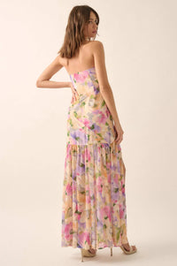 Garden Glow Floral Chiffon Strapless Maxi Dress - ShopPromesa