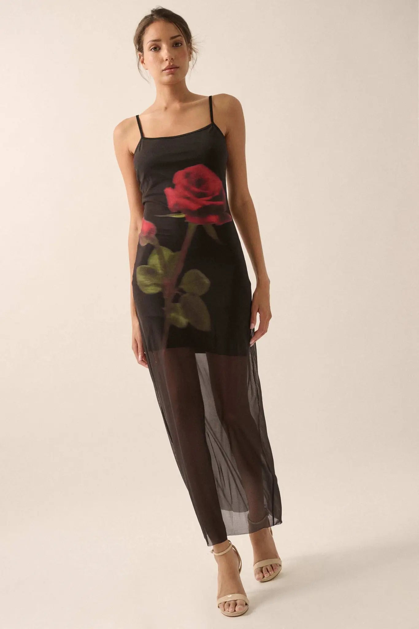 Kiss From a Rose Printed Mesh Layered Maxi Dress - ShopPromesa