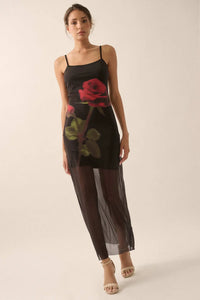 Kiss From a Rose Printed Mesh Layered Maxi Dress - ShopPromesa