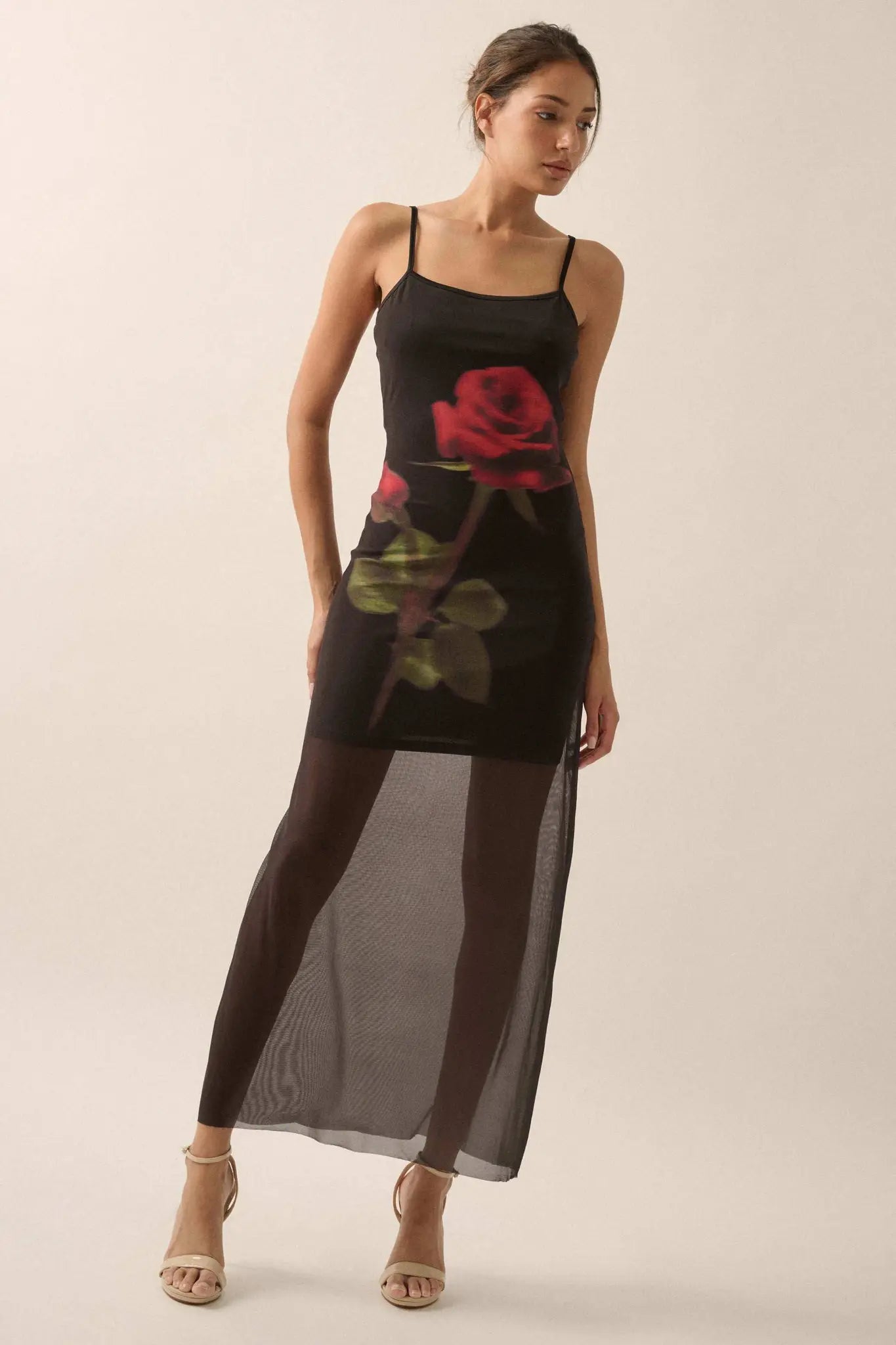 Kiss From a Rose Printed Mesh Layered Maxi Dress - ShopPromesa