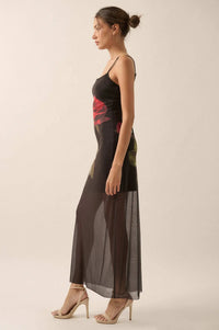 Kiss From a Rose Printed Mesh Layered Maxi Dress - ShopPromesa