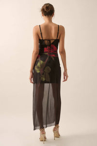 Kiss From a Rose Printed Mesh Layered Maxi Dress - ShopPromesa