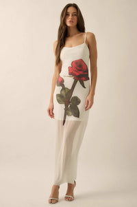 Kiss From a Rose Printed Mesh Layered Maxi Dress - ShopPromesa