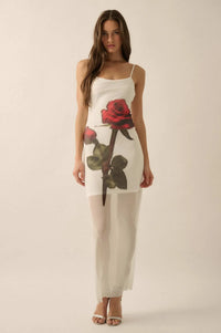 Kiss From a Rose Printed Mesh Layered Maxi Dress - ShopPromesa