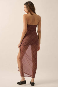 Plaid Vibes Strapless Plaid Mesh Maxi Dress - ShopPromesa