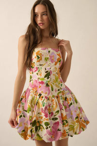 Delicate Dawn Floral Drop-Waist Bubble Mini Dress - ShopPromesa