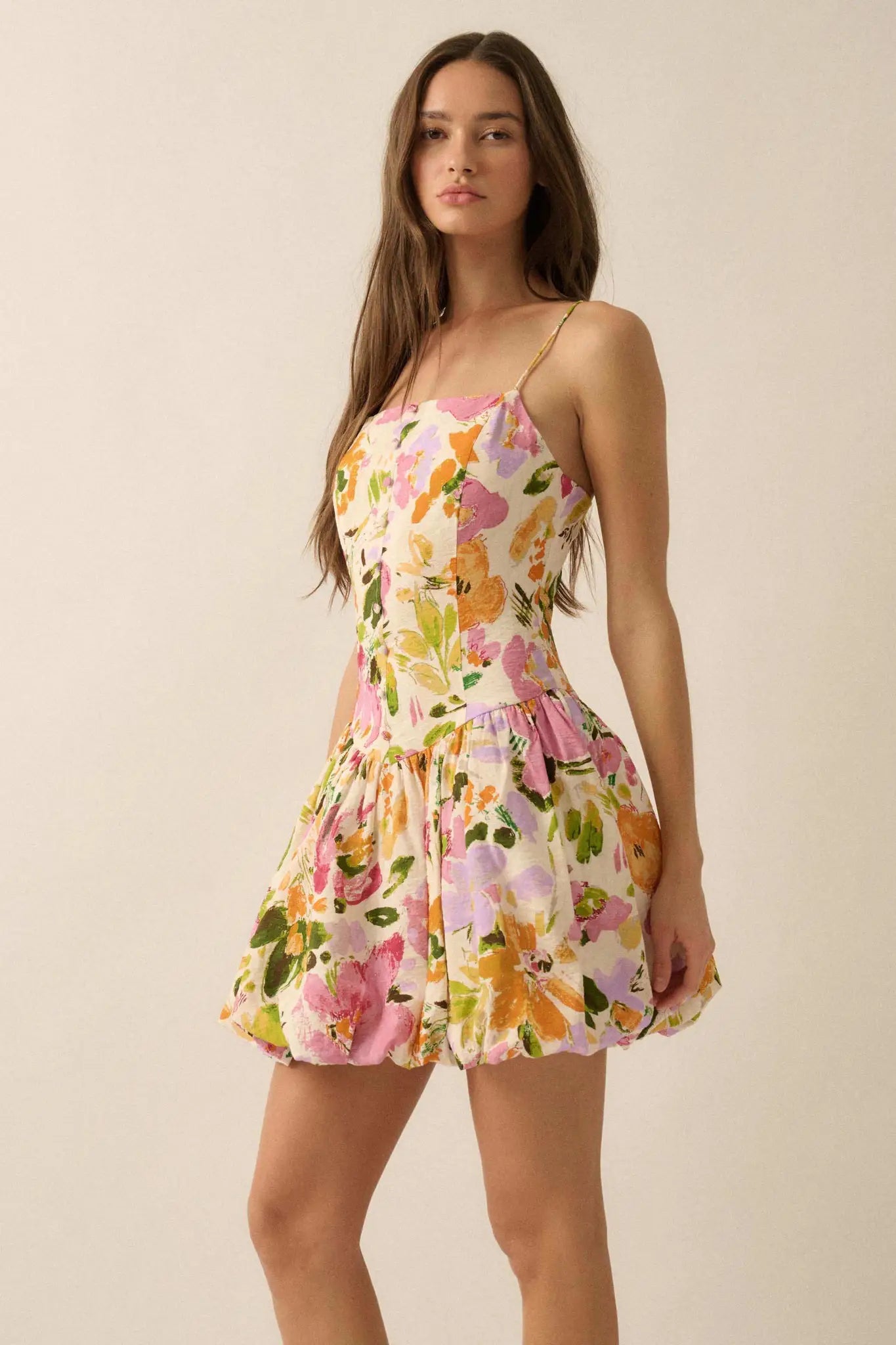 Delicate Dawn Floral Drop-Waist Bubble Mini Dress Retro Blue / M Delicate Dawn Floral Drop-Waist Bubble Mini Dress Retro Blue / M