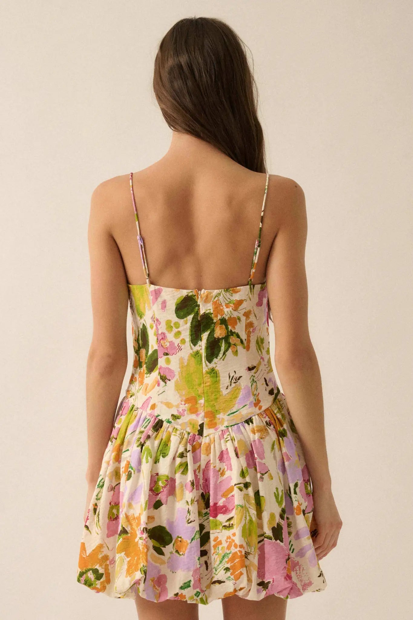Delicate Dawn Floral Drop-Waist Bubble Mini Dress Retro Blue / M