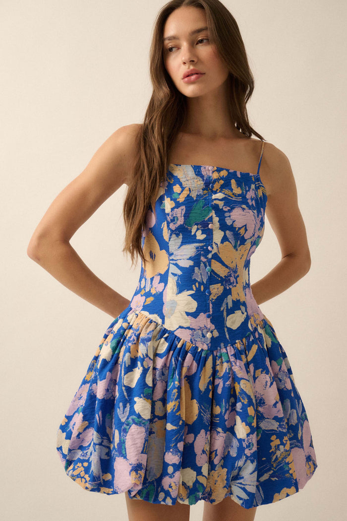 Delicate Dawn Floral Drop-Waist Bubble Mini Dress - ShopPromesa