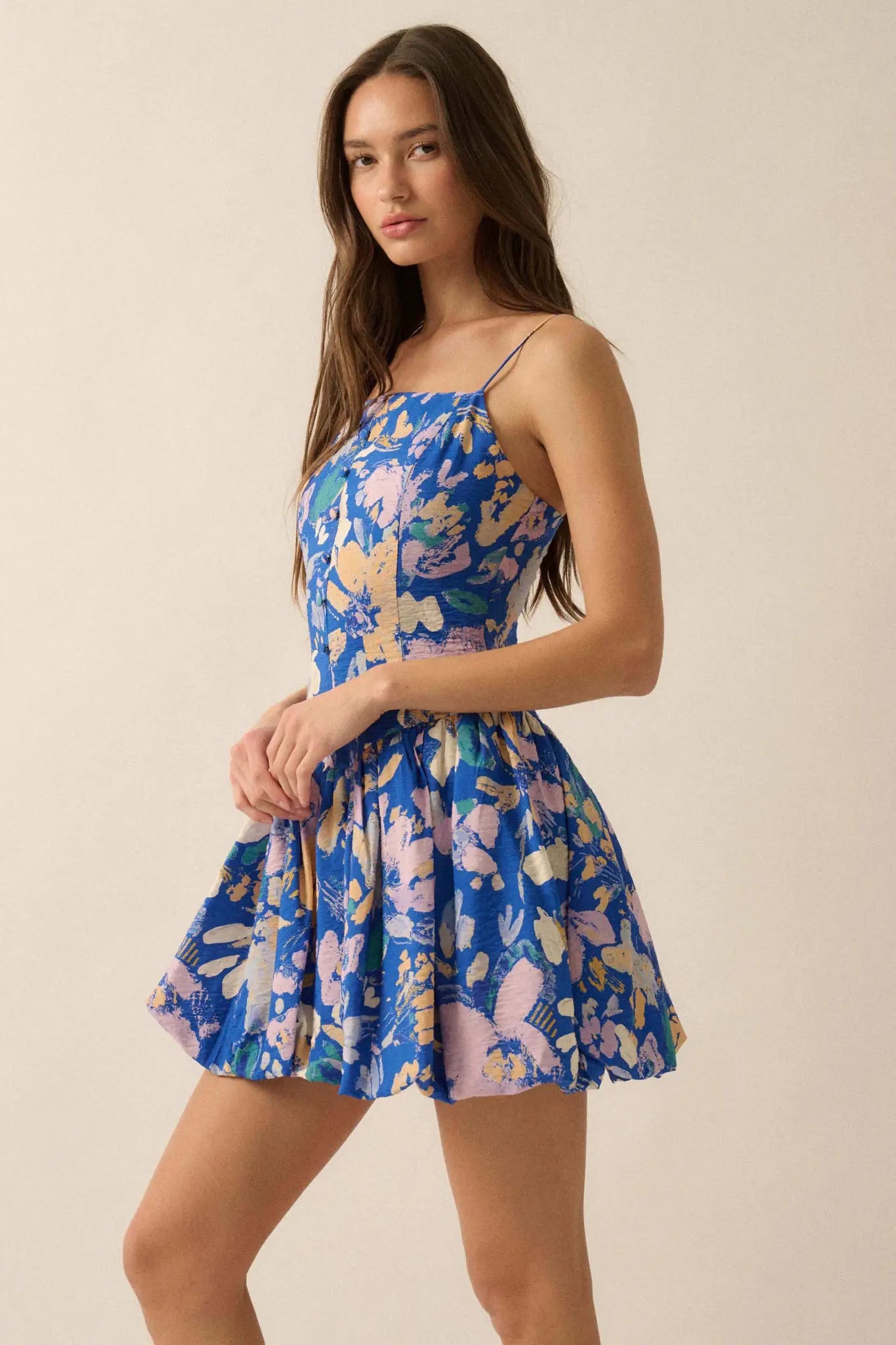 Delicate Dawn Floral Drop-Waist Bubble Mini Dress Delicate Dawn Floral Drop-Waist Bubble Mini Dress
