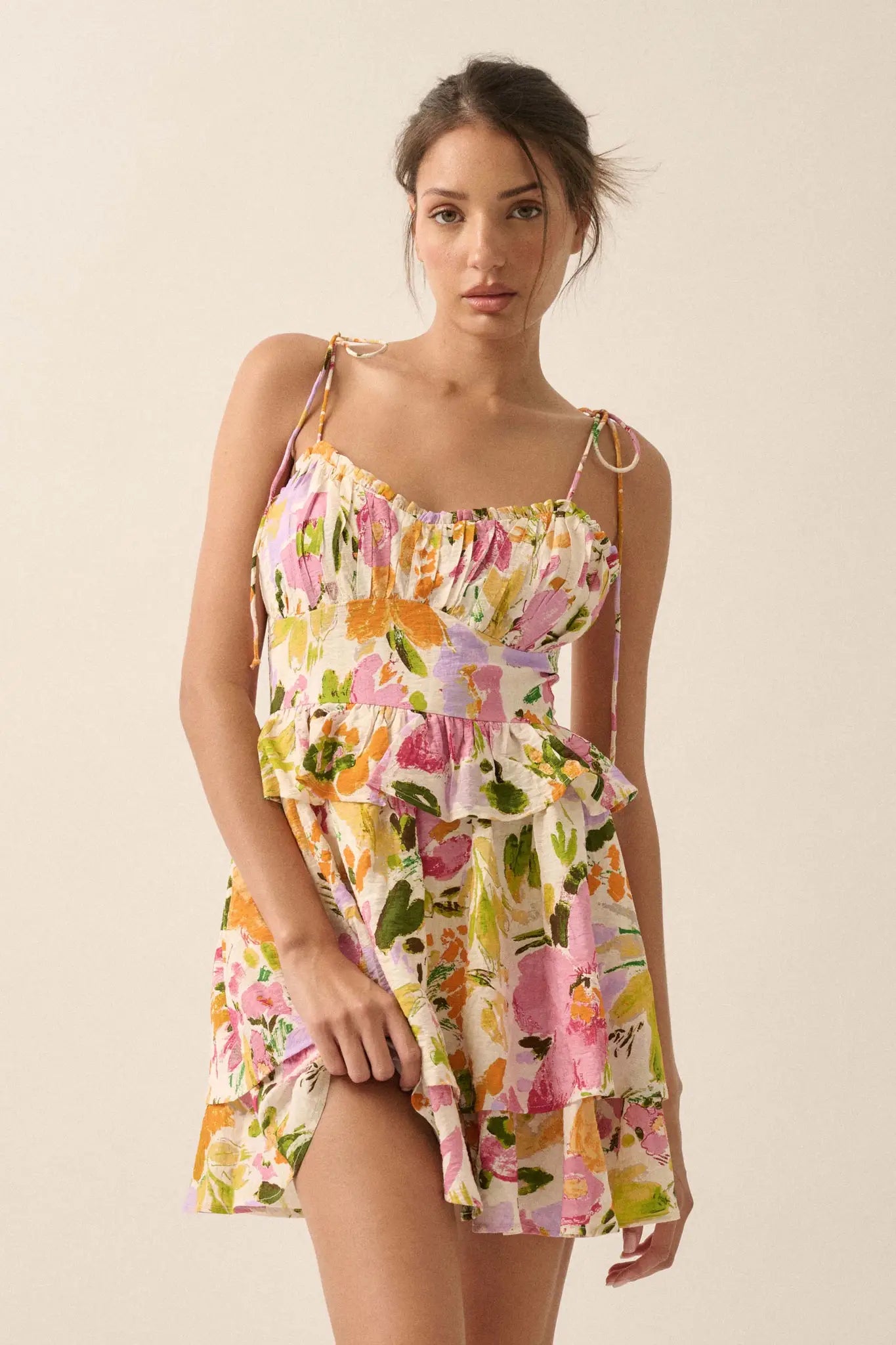 Delightful Dawn Floral Tiered Ruffle Mini Dress