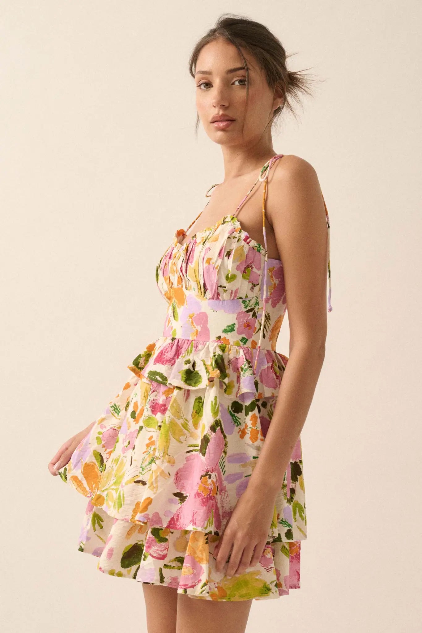 Delightful Dawn Floral Tiered Ruffle Mini Dress