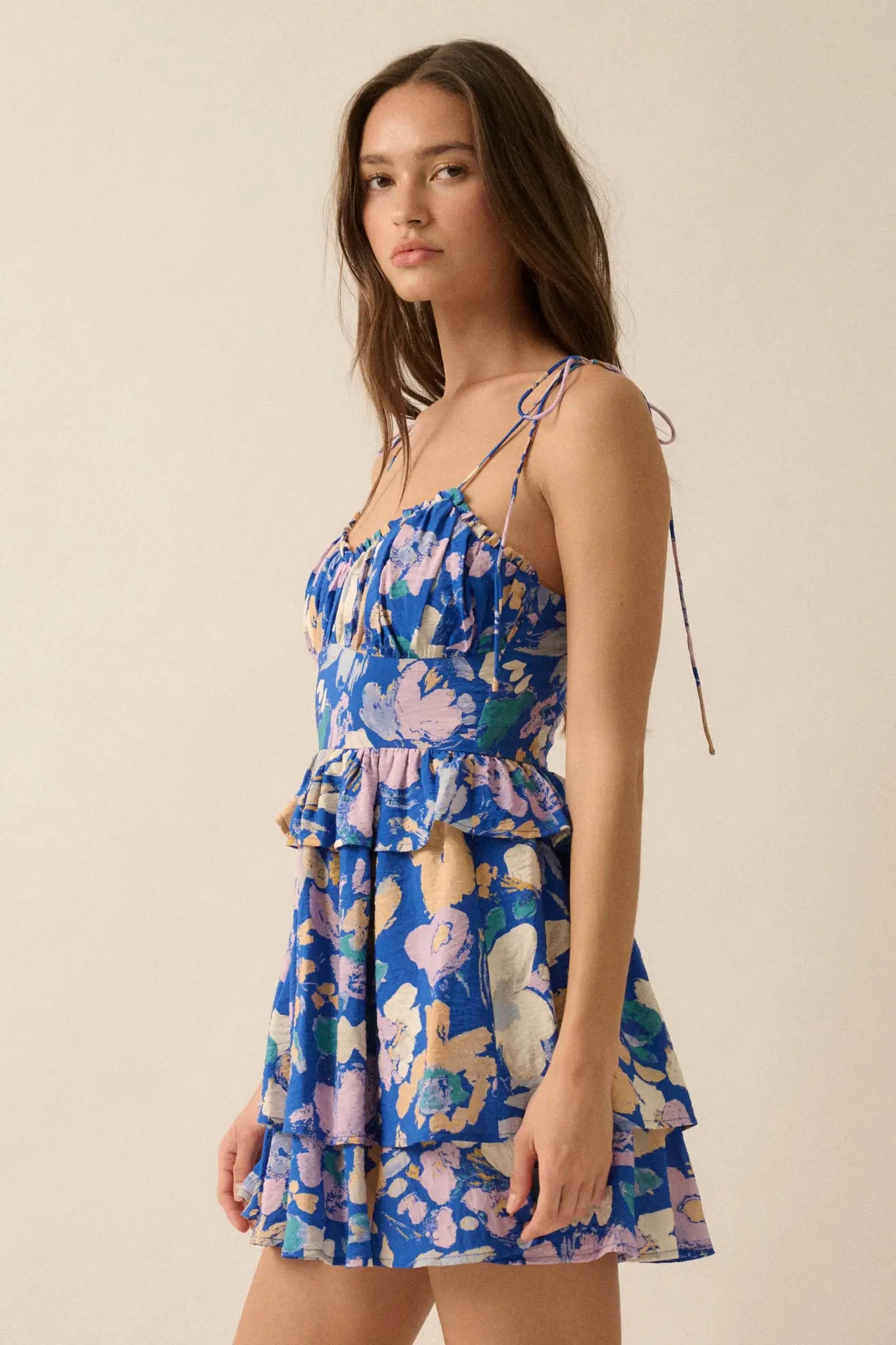 Delightful Dawn Floral Tiered Ruffle Mini Dress