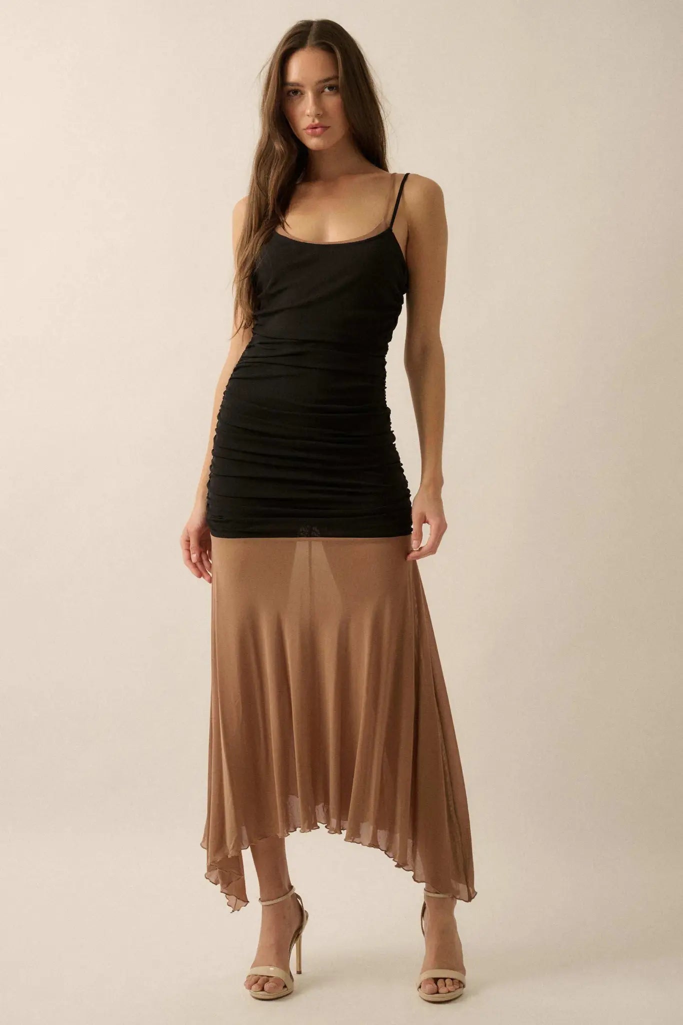 brown dress with sheer bottom Sheer Lace Layering Dress in Mocha Modern Millie