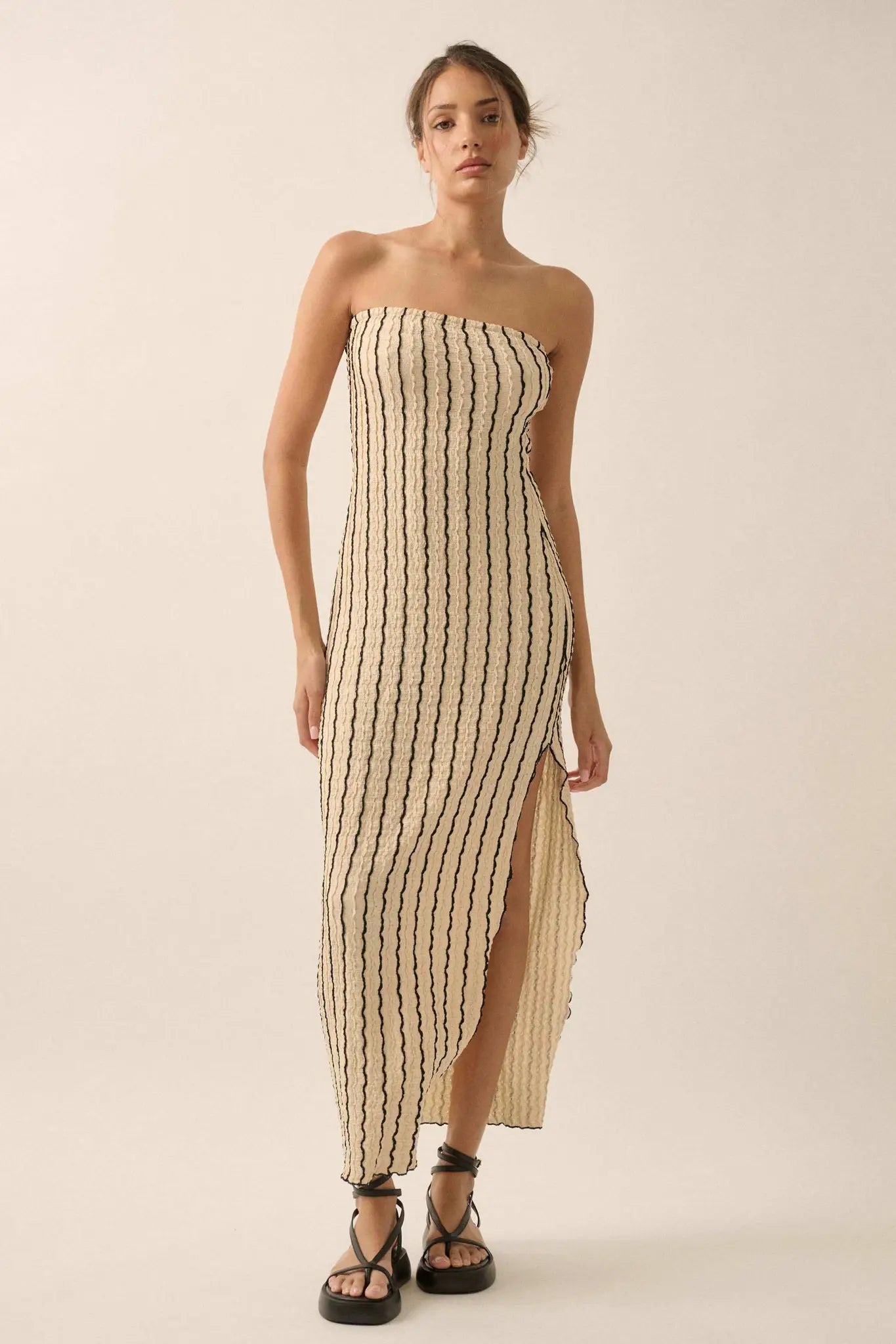 Whispering Waves Striped Knit Strapless Maxi Dress - ShopPromesa