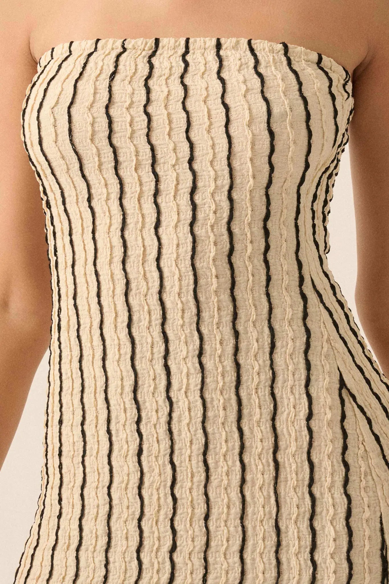 Whispering Waves Striped Knit Strapless Maxi Dress - ShopPromesa