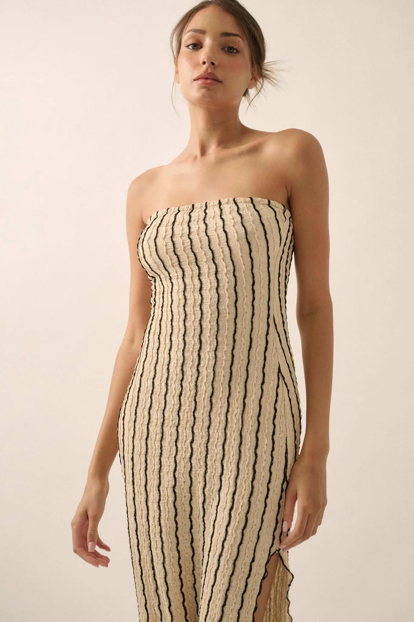 Whispering Waves Striped Knit Strapless Maxi Dress - ShopPromesa