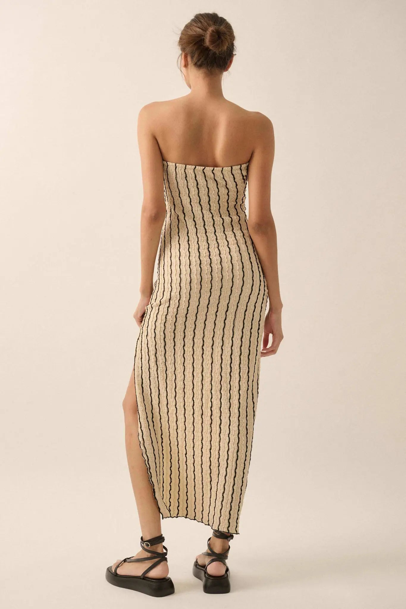 Whispering Waves Striped Knit Strapless Maxi Dress Natural / M Whispering Waves Striped Knit Strapless Maxi Dress Natural / M