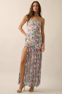 Fresh Petals Strapless Floral Mesh Maxi Dress - ShopPromesa