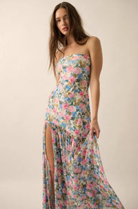 Fresh Petals Strapless Floral Mesh Maxi Dress - ShopPromesa