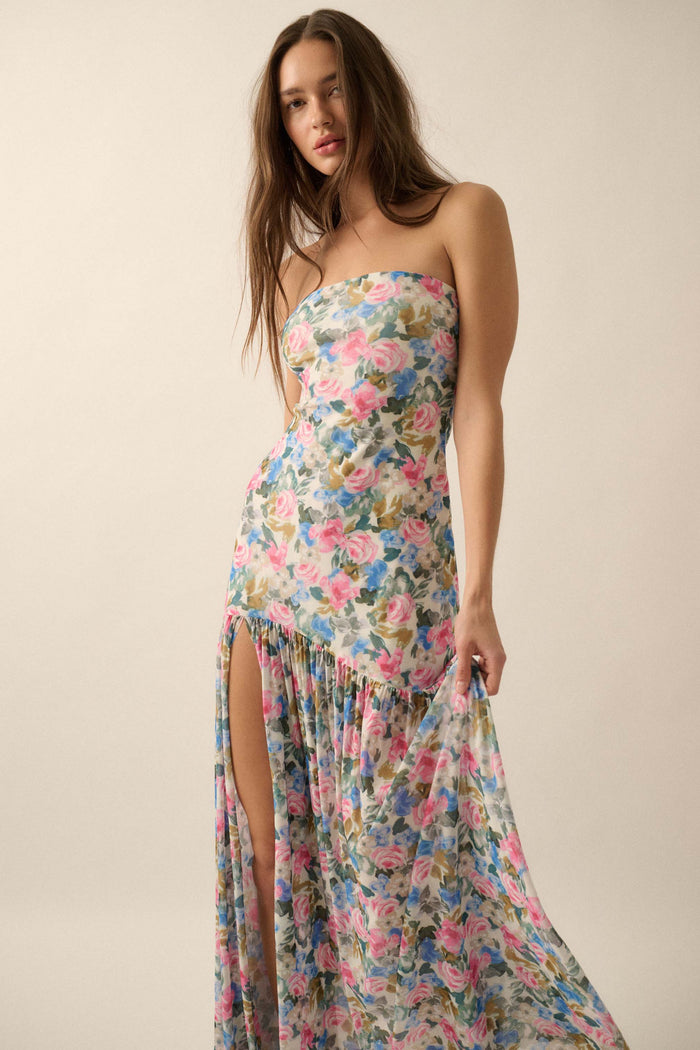 Fresh Petals Strapless Floral Mesh Maxi Dress - ShopPromesa