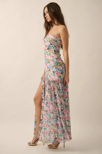 Fresh Petals Strapless Floral Mesh Maxi Dress - ShopPromesa