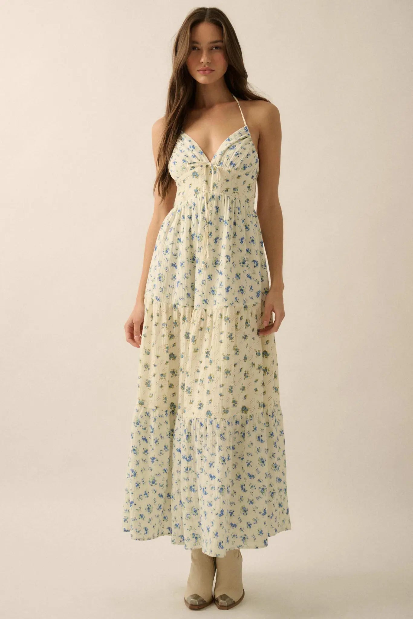 Meadow Garden Floral Gauze Tie-Back Maxi Dress - ShopPromesa